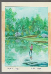 HAPPY FATHERS DAY man Wading & Fishing 6x8.5 Greeting Card Art #7688