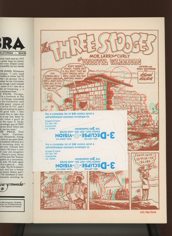 (1987) 3-D Three Stooges #3: THE 3-D GLASSES ARE ATTACHED/INCLUDED! (7.5/8.0)