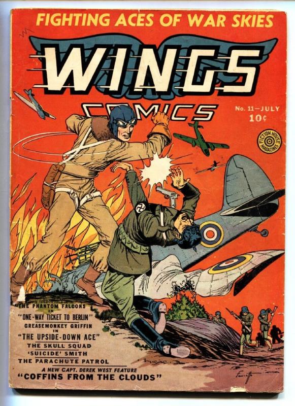 Wings #11 Nazi punching cover-1941-WWII era Golden-Age comic book