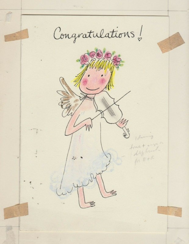 CONGRATULATIONS Cartoon Angel Girl Playing Violin 5x7