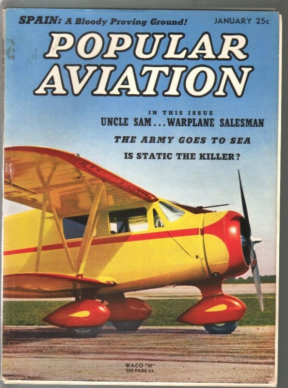 Popular Aviation 1/1938-Waco N cover-pulp thrills-pre WWII military air bui...