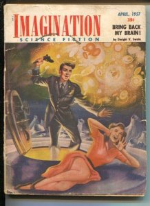 Imagination 4/1957-Greenleaf-Good Girl art cover-Robert Silverberg-pulp thril...