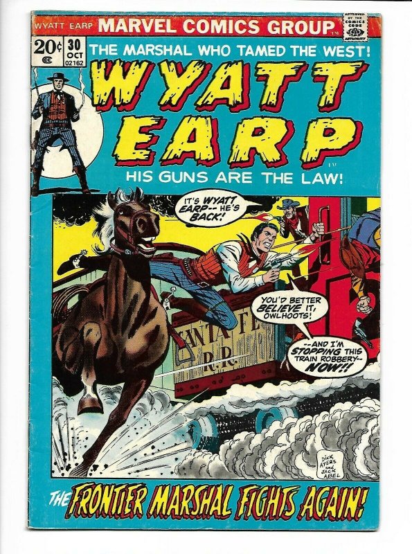 Wyatt Earp #30 Marvel Western 1972 FN- 5.5 Dick Ayers train robbery cover. 