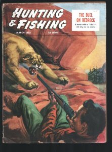 Hunting & Fishing 1/1950-Mountain Lion attack cover-Felix Palm-American Alli...