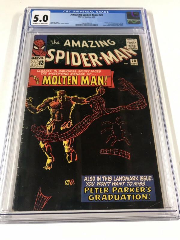 Amazing Spider-man 28 Cgc 5.0 Ow/w Pages 1st Molten Man Marvel Silver Age