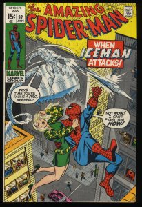 Amazing Spider-Man #92 FN/VF 7.0 Ice Man Appearance! Stan Lee! Key Issue!