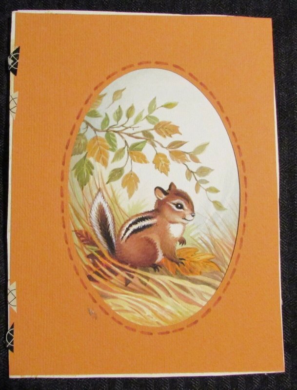 EASTER Beautiful Chipmunk w/ Fall Grass Leaves 5.5x7.5 Greeting Card Art #7901