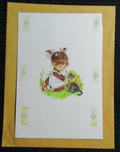 FRIENDS LIKE YOU Cute Girl with Kitten in Bonnet 7x10 Greeting Card Art #B8422