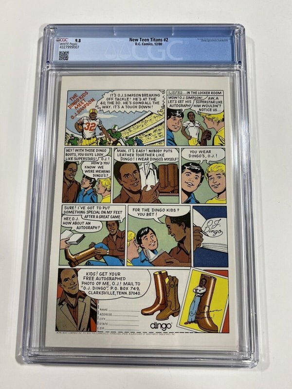 New Teen Titans 2 CGC 9.8 Deathstroke 1st Full Appearance 1980 W/Pages Perez Dc