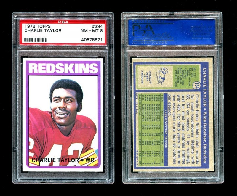 1972 Topps Football Charlie Taylor #334  PSA 8  REDSKINS