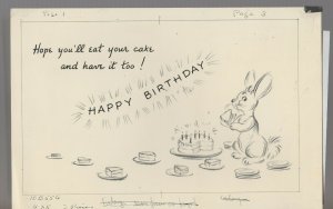 HAVE YOUR CAKE & EAT IT TOO Pencil Rabbit 2pcs 9x6 Greeting Card Art #B556