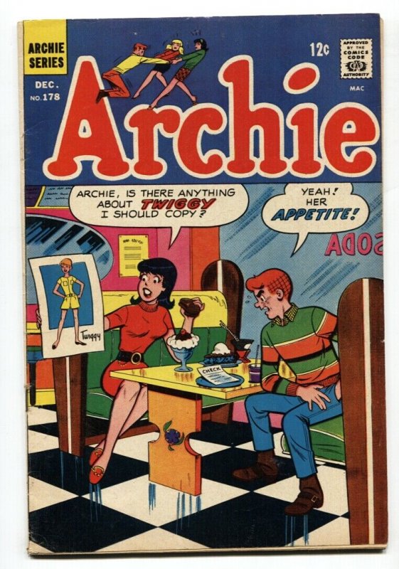 Archie #178 1968-soda shop-ice cream-Twiggy tribute-VG 