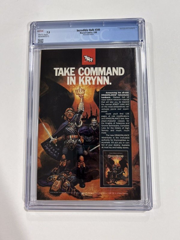 Incredible Hulk 340 CGC 7.5 1988 Marvel Comics Newsstand Variant