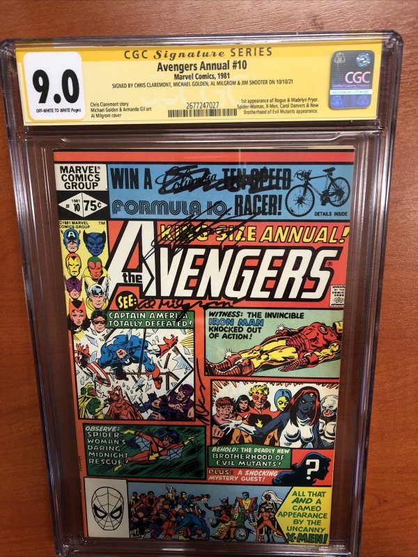 Avengers Annual #10(CGC 9.0) Signed By C.Claremont,J.Shooter, M. Golden, AL Mil