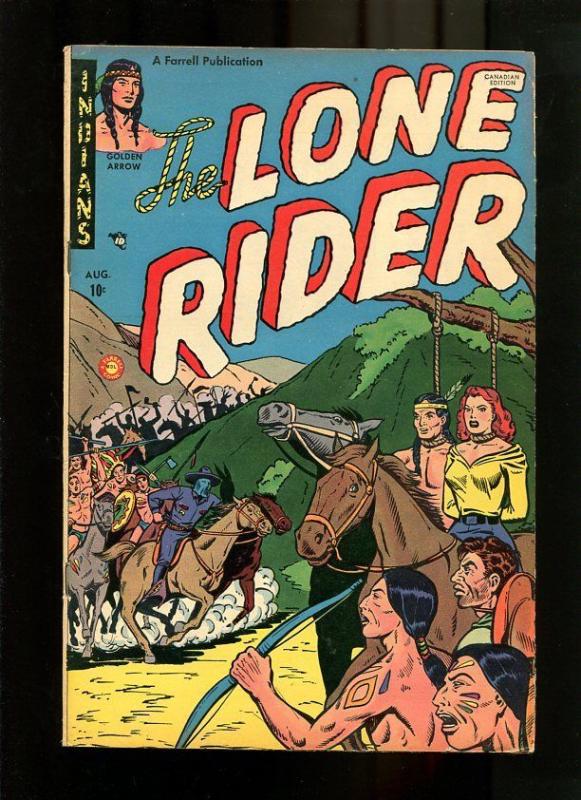 LONE RIDER 3-1951-INDIAN AND READHEADED WOMAN TIED VF