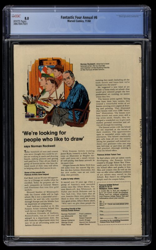 Fantastic Four Annual #6 CGC VF 8.0 White Pages 1st Annihilus!