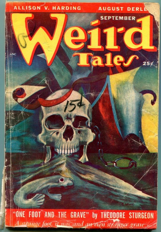 Weird Tales Pulp September 1949- Skull cover- Sturgeon- Seabury Quinn VG 