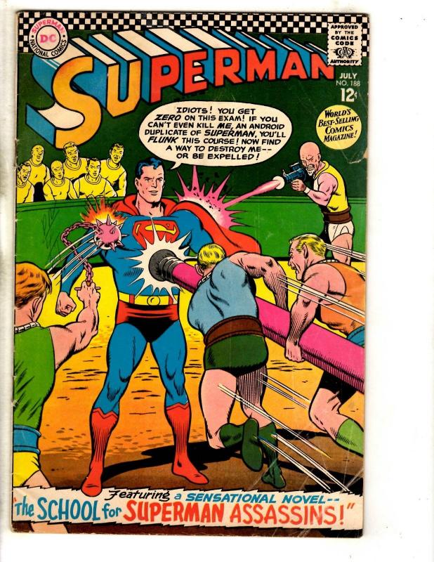 Superman # 188 VG DC Silver Age Comic Book Braniac Lois Lane Lex Luthor JL9