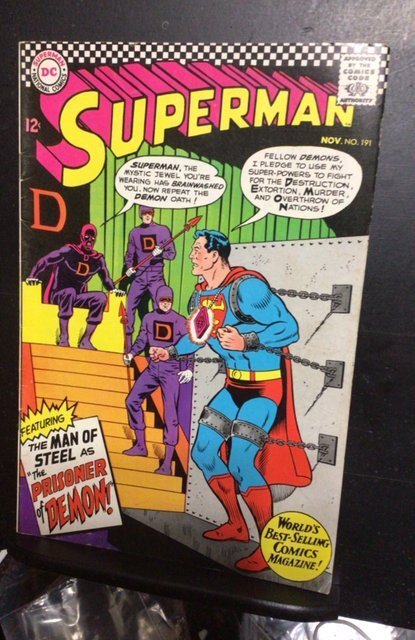 Superman #191 (1966) 1st D.E.M.O.N. Wow! Hi Greg key!  Boca CERT! VF Wow