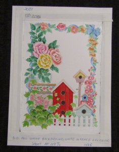 MOTHERS DAY Bird Houses with Fence & Roses 6x8 Greeting Card Art #1425 