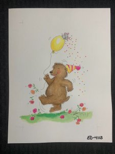 BIRTHDAY Cartoon Bear Mouse & Balloon 7x9 Greeting Card Art #4118 w/ 10 Cards