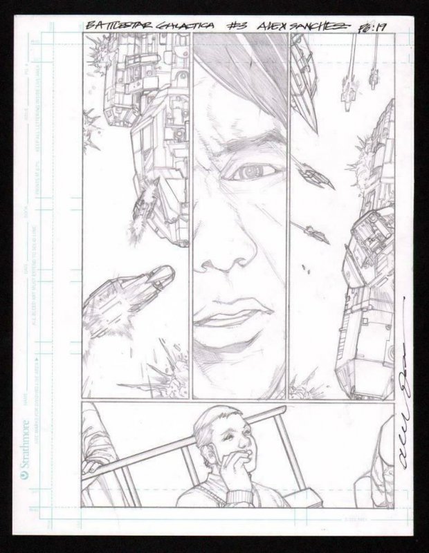 Battlestar Galactica #3 pg 19 Original Pencil art  ALEX SANCHEZ Ships Battle