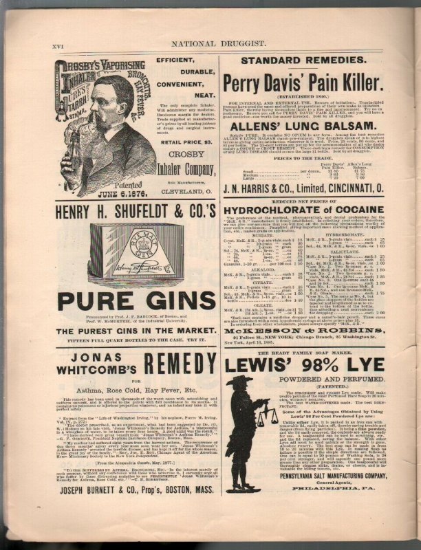 National Druggist 6/4/1886-cocaine ads-diarrhea remedy-historic-rare-VG