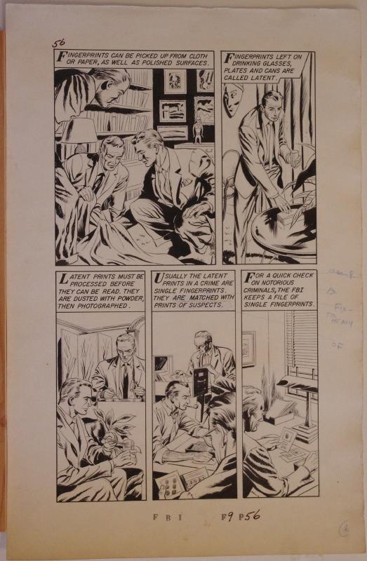 FBI - WORLD AROUND US #6 pgs 55-57 original art, 1959, 3 pgs, FingerPrints, CSI