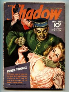 PULP:  SHADOW 1941 feb 15-asia menace cvr STREET AND SMITH-RARE PULP vg+
