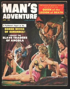 Man's Adventure 6/1959-Bound & chained harem girls cover-Slave traders-Cheese...