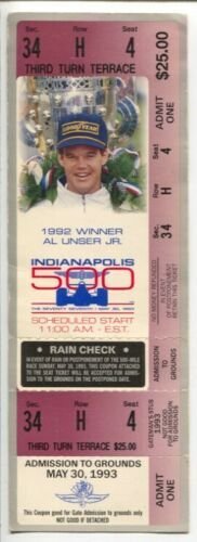 Indianapolis 500-Unused Ticket-Al Unser Jr-5/30/1993-complete Third Turn Terr... 