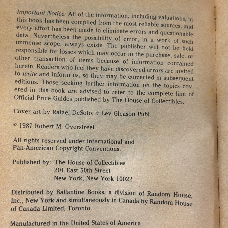 1987 Official OVERSTREET Comic Book Price Guide Companion #1 ET13