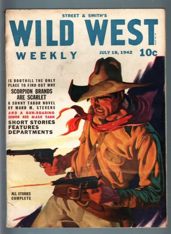 WILD WEST WEEKLY 7/18/1942-WESTERN PULP-SENOR RED MASK VF-