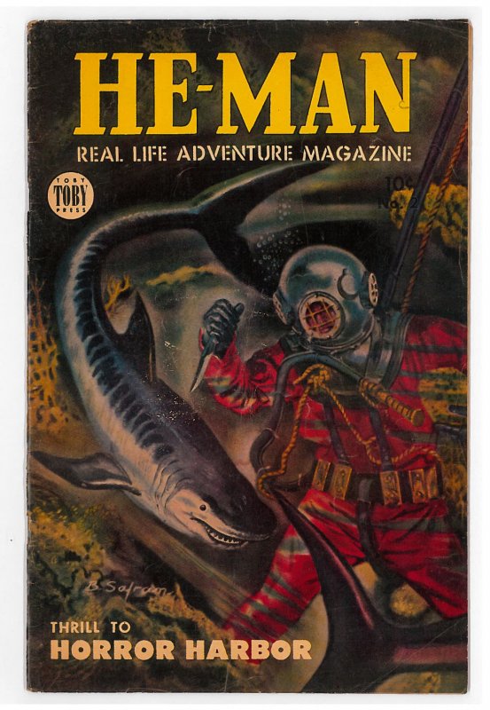 He-Man (1954 Toby) #2 VG+ Shark cover, Last issue in the series, Horror Harbor