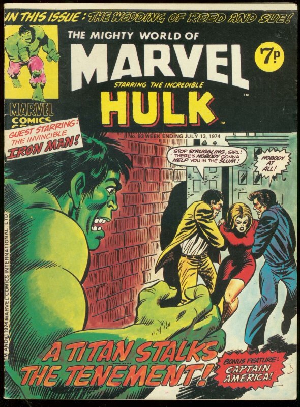 MIGHTY WORLD OF MARVEL #93 1974-INCREDIBLE HULK-BRITISH VG