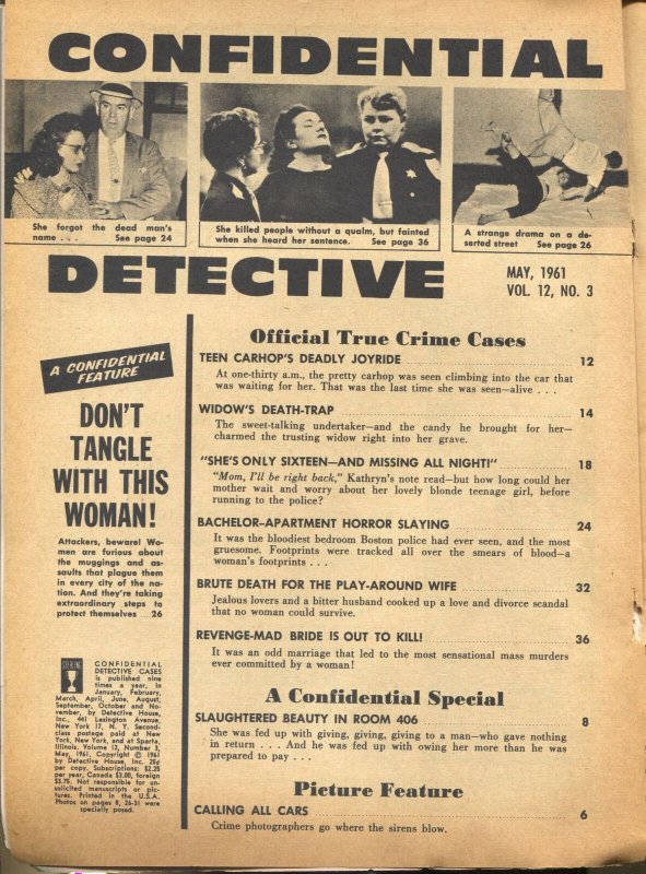 Confidential detective 5/1961-crime stories with photos-widows death trap-VG