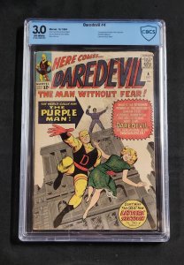 Daredevil #4 - 1st App & Origin Purple Man /Letter Bruce Elliott (CBCS 3.0) 1964
