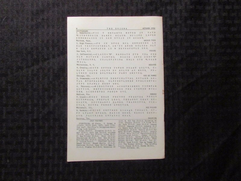 1954 THE ENIGMA Puzzle Fanzine #607 VG+ 4.5 Crosswords Cryptograms 8pgs