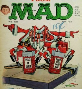 MAD Magazine Jan 1962 No 68 Seasons Greetings Santa Cover Comic Strip Characters