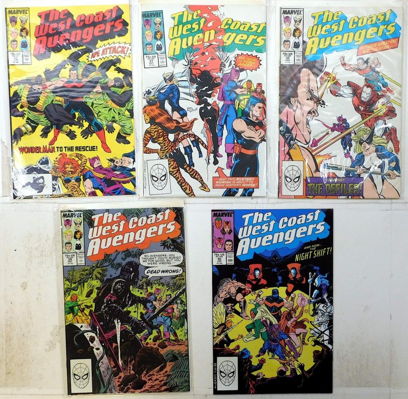 West Coast Avengers Lot 5 #33, 37, 38, 39, 40 1988 Marvel Wonder Man Comics