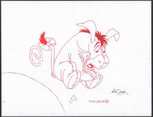 Winnie-the-Pooh Disney Red Ink Drawing - Eeyore Scared TDS 2614 B by Mike Royer