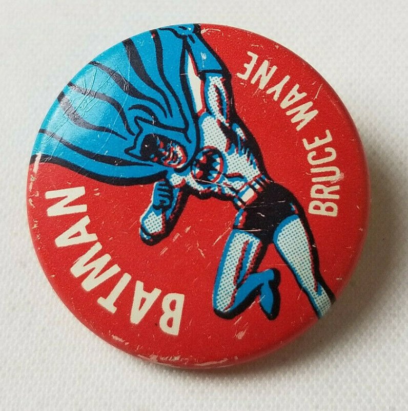 1966 Vtg N.P.P Batman Bruce Wayne Red Blue DC Comic Pinback Button Pin