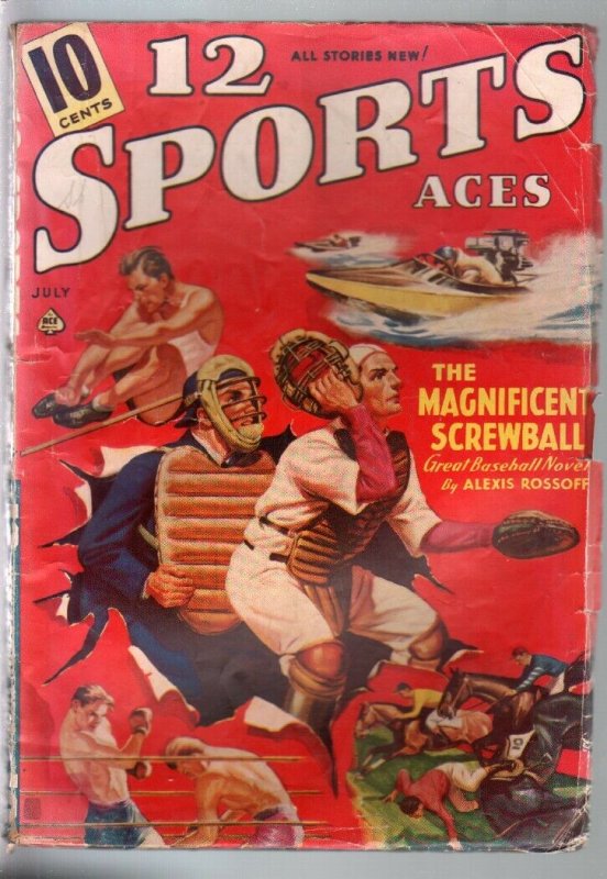 12 Sports Aces  7/1940-pulp fiction-baseball-boxing-racing-golf-VG