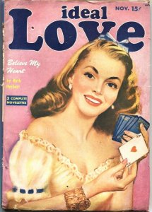 IDEAL LOVE-11/1949-PIN UP GIRL ACE OF HEARTS CARD CVR-PULP ROMANCE