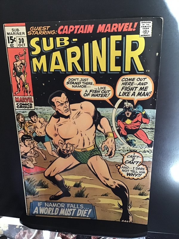 Sub-Mariner #30 (1970) high-grade captain marvel VS. Subby! VF+  Wow!