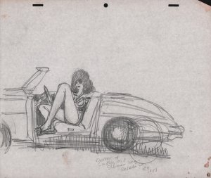 Woman Exiting Car Pencil Sketch On Animation Paper - 1983