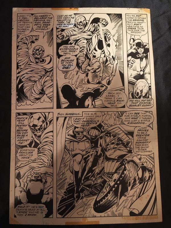 John Byrne original art; hand drawn motorcycle  theme; Ghost Rider # 20, page 3