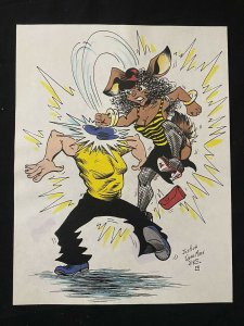 Hand Colored Cutey Bunny Pin Up- by Joshua Quagmire- 1985