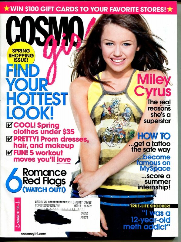 Cosmo Girl 3/2008-Miley Cyrus cover-safe tattoos-fashion-beautyFN/VF