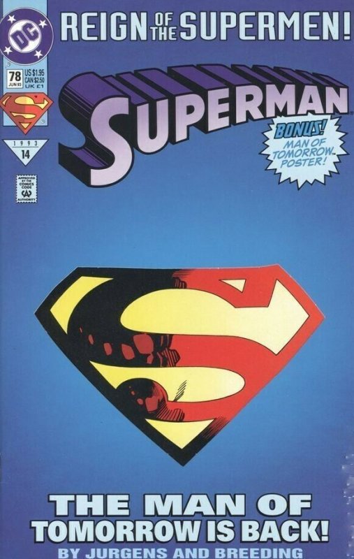 Superman #78 - Reign of the Supermen! Die-Cut DC Comics 1993 #14 NM+